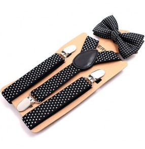 Kids Baby candy polka shoulder strap clip toddlers formal suit hanging pants tie set model show photo shoot stage performance shoulder strap 